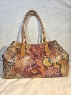 Maurizio Taiuti Floral Leather Tote in Brown & Multicolor